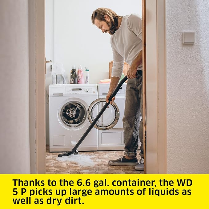 Kärcher Shop Vacuum WD 5 P, 6.6 Gal, 6.0 Peak HP, 33 ft Reach, Wet Dry Vacuum Cleaner, Heavy Duty, Blower Function, Crevice Tool, Floor Nozzle, Great for DIY Projects and Workshops