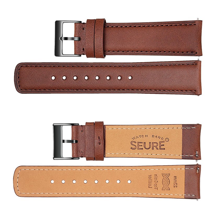 SEURE Quick Release Watch Band,Top Genuine Leather Watch Straps 19mm 20mm 21mm 22mm 24mm for Men and Women (22mm, Dark brown-Black)