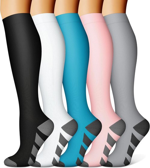 FEYHAY Copper Compression Socks - 15-20 mmHg Support for Enhanced Circulation | 5 Pairs for Men & Women