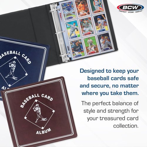 BCW Supplies Baseball Album - Premium 3" Black Binder for 90 Cards | Heavy-Duty D-Ring for Lasting Durability