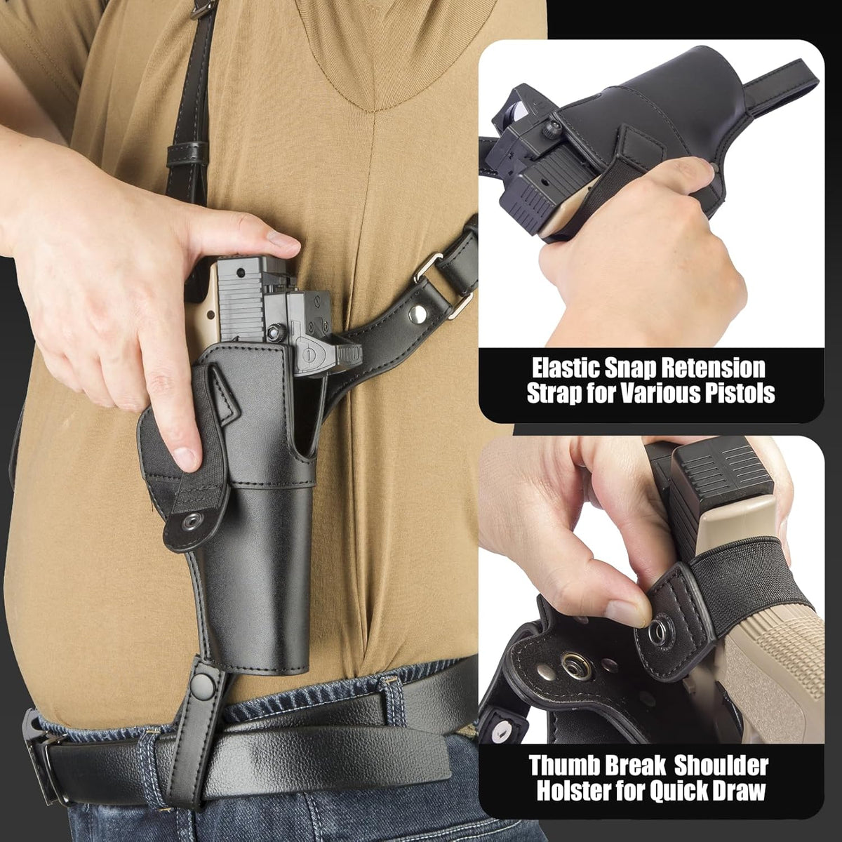 Yigerlee Adjustable Vertical Gun Holster - Soft Microfiber Leather Shoulder Holster for 1911, Glock 17/19, Beretta 92FS