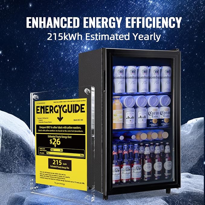 3.5 CU.FT Beverage Fridge Mini Refrigerator Soda Cooler Glass Door Featuring LED Light & Adjustable Shelves,7 Modes Ideal for Apartment, Office, Dorm