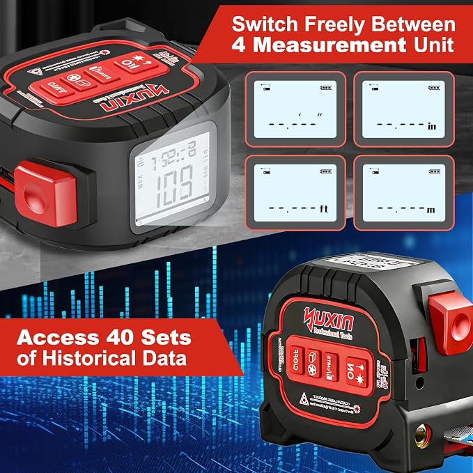 3-in-1 Laser Tape Measure - 196ft Max Laser Distance Meter & 16ft AutoLock