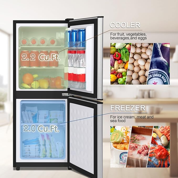 4.2 Cu. Ft. Mini Fridge with Freezer, Small Refrigerator Silver | with 7-Level Adjustable Thermostat, Mini Refrigerator Compact Fridge and Freezer for Dorm, Office, Apartment, College, RV