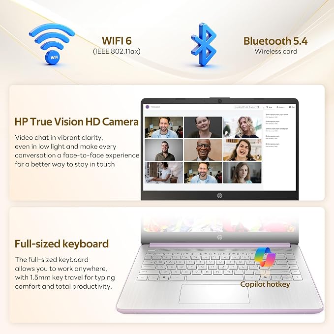 HP Stream 14" HD Laptop with AI Copilot for Student & Business, Intel Processor N150, 4GB RAM, 1.12TB Storage (128GB UFS + 1TB Docking Station), 1 Year Office 365, Wi-Fi 6, Win 11, Lavender Purple