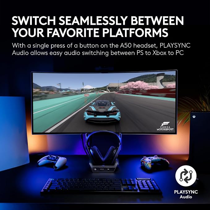 Logitech G Astro A50 Multi-Platform Wireless Gaming Headset - White | For PS5, Xbox, PC, Switch - PLAYSYNC Audio Switcher, <16 bit/48kHz (Console), <24 bit/48 kHz (PC), <24hr Battery, 2.4GHz & BT