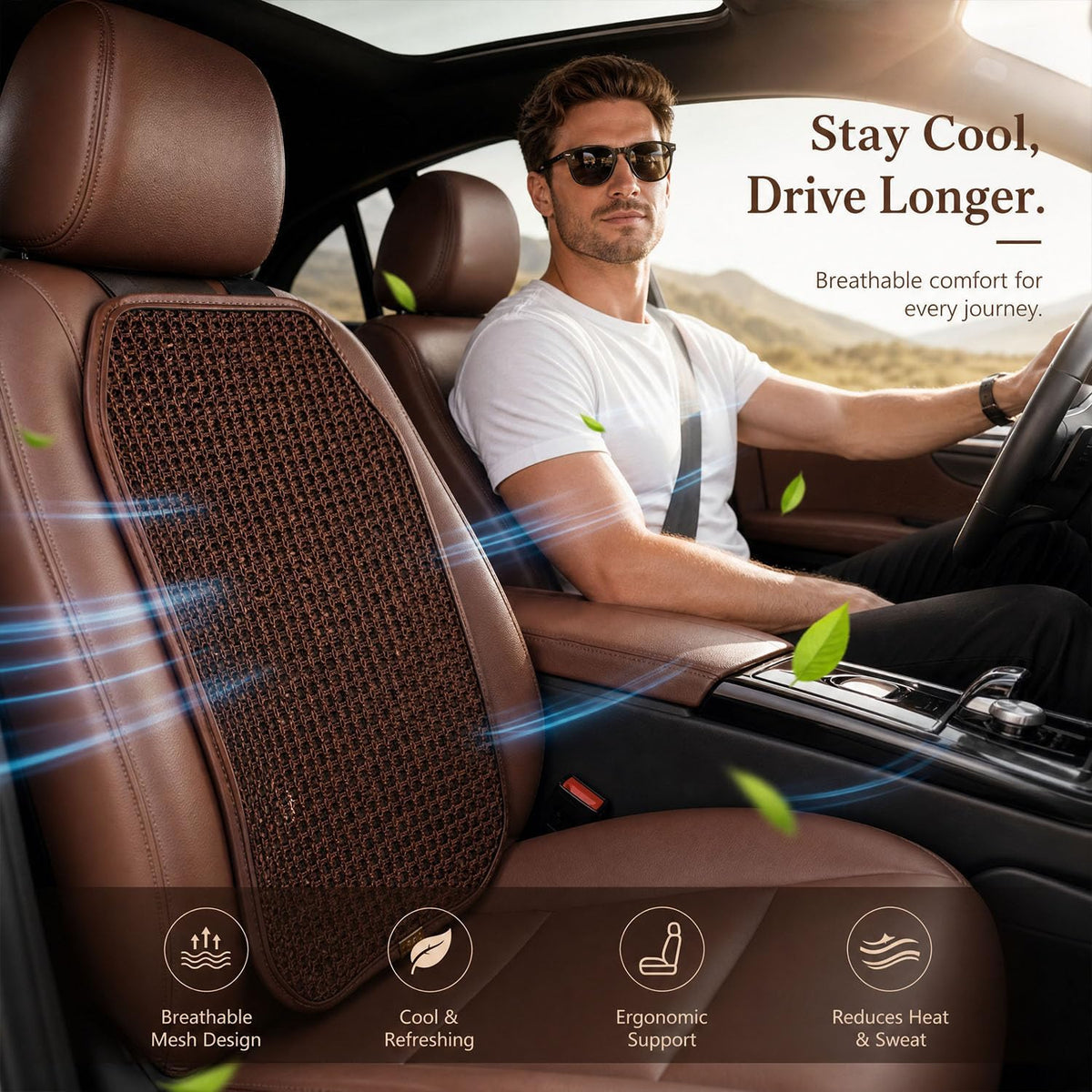 Cool and Breathable 3D air MESH car seat Cushion for Summer, Universal Ventilated Comfortable seat pad, Suitable for sedans, Vans, Pickup Trucks, and SUVs (Brown Back cushion-1PCS)