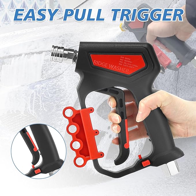 RIDGE WASHER Pressure Washer Gun 5000 PSI with Nozzle Bracket, 12 GPM, Power Washer Trigger Gun with 1/4" Quick Connector, 360° Swivel 3/8'' NPT Thread, M22-14 mm and M22-15 mm Fitting