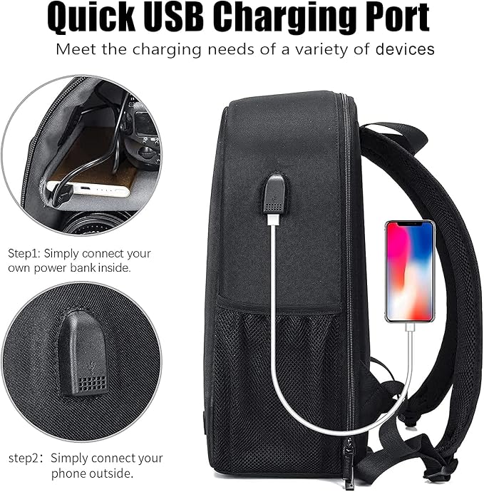 Cwatcun Camera Backpack with USB, Rain Cover, fit 15.6" Laptop, Anti-Theft Rear