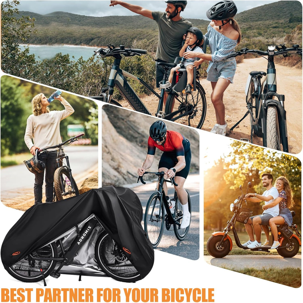 Skiennix Bike Cover - Waterproof Outdoor Bicycle Protection with Lock Holes & 3 Buckles | Heavy Duty 420D Material for Bikes Up to 68 Inches