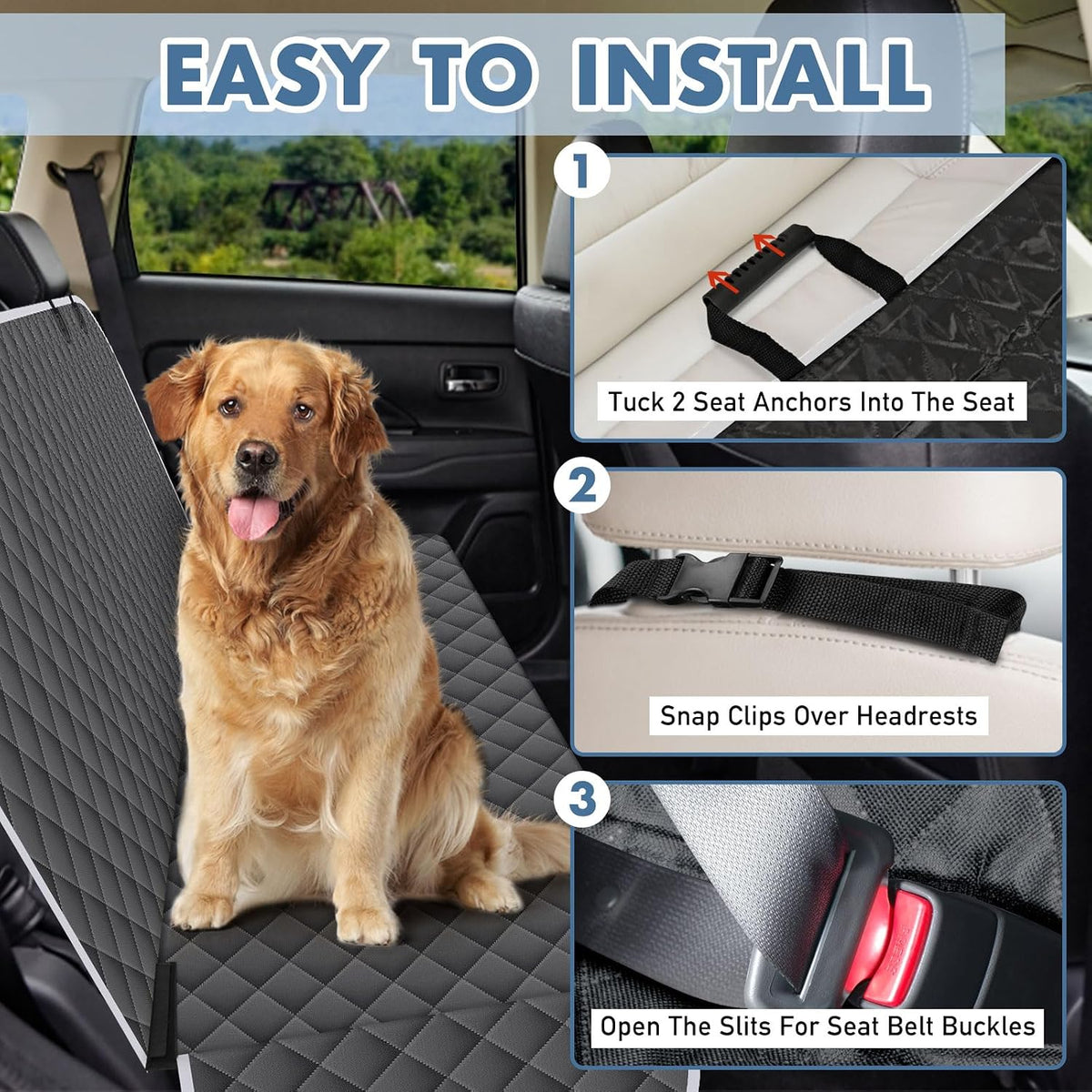 Waterproof Dog Backseat Cover for Cars, Non-Slip Pet Seat Protector, Grey