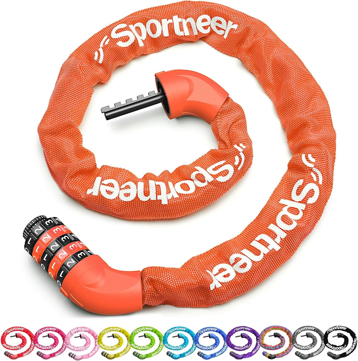 Sportneer Bike Lock - High Security 5 Digit Combination Anti-Theft Chain Lock | 3.2/3.6/4ft Heavy Duty for Bikes, Motorcycles, Scooters & Gates - 4/6mm Thick, Easy to Use
