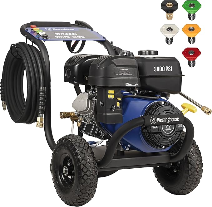 Westinghouse WPX3800 Gas Pressure Washer, 3800 PSI and 3.6 GPM, Onboard Soap Tank, Spray Gun and Wand, 5 Nozzle Set, for Cars/Fences/Driveways/Homes/Patios/Furniture, Black