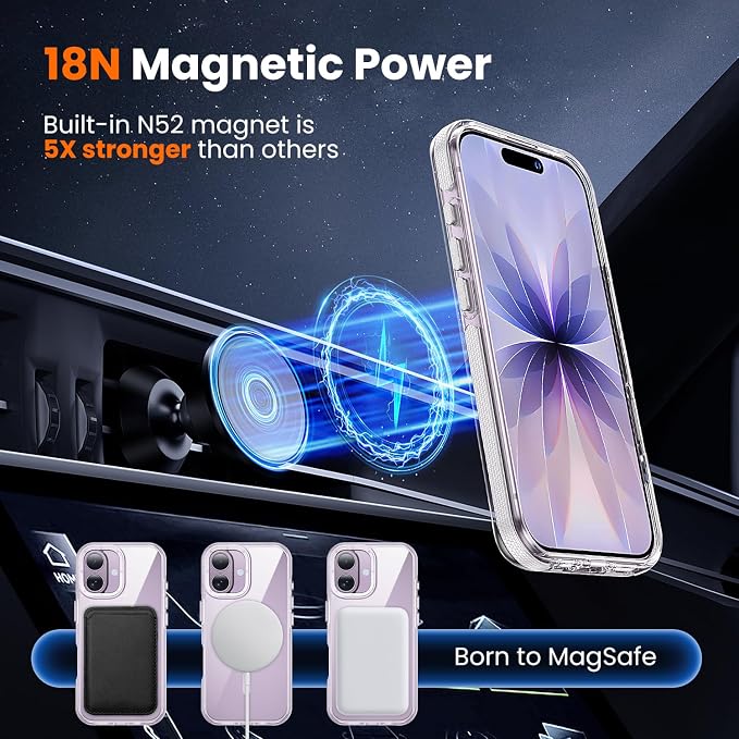 toushion 3 in 1 for iPhone 17 Case Clear Bumper, Fits MagSafe, Shockproof Guard