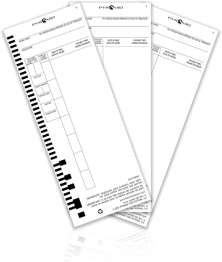 Pyramid Time Systems, Genuine and Authentic English and French Time Cards