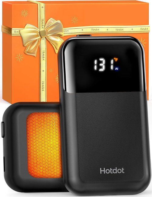 Hotdot Rechargeable Hand Warmers - 4 Heat Levels (104–131°F) with Real-Time Temp Display | Portable & Fast Heating Gift for Men & Women