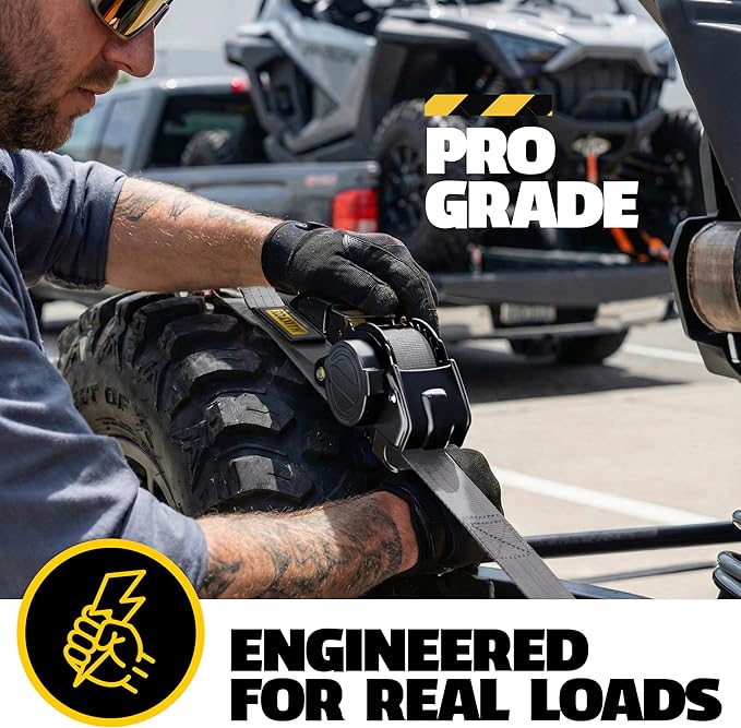 AUGO Retractable Ratchet Straps | 2 Heavy Duty Ratchet Straps Self Retractable Tie Downs with Soft Loops & Storage Bag for Motorcycle, Truck, Trailer, Cargo Van | 1200 Lb Break Strength 1” x 10’