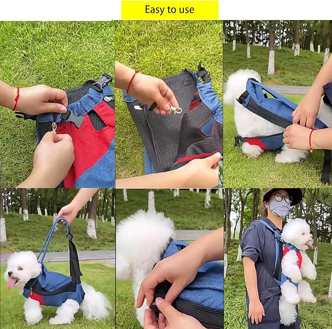 Lightweight Pet Backpack Carrier for Small Dogs & Cats - Easy-Fit Adjustable Straps, Basic Legs-Out Design, Durable for Daily Use (Fits Pets Under 15lb) (Yellow-Blue Color-Blocked, Large)