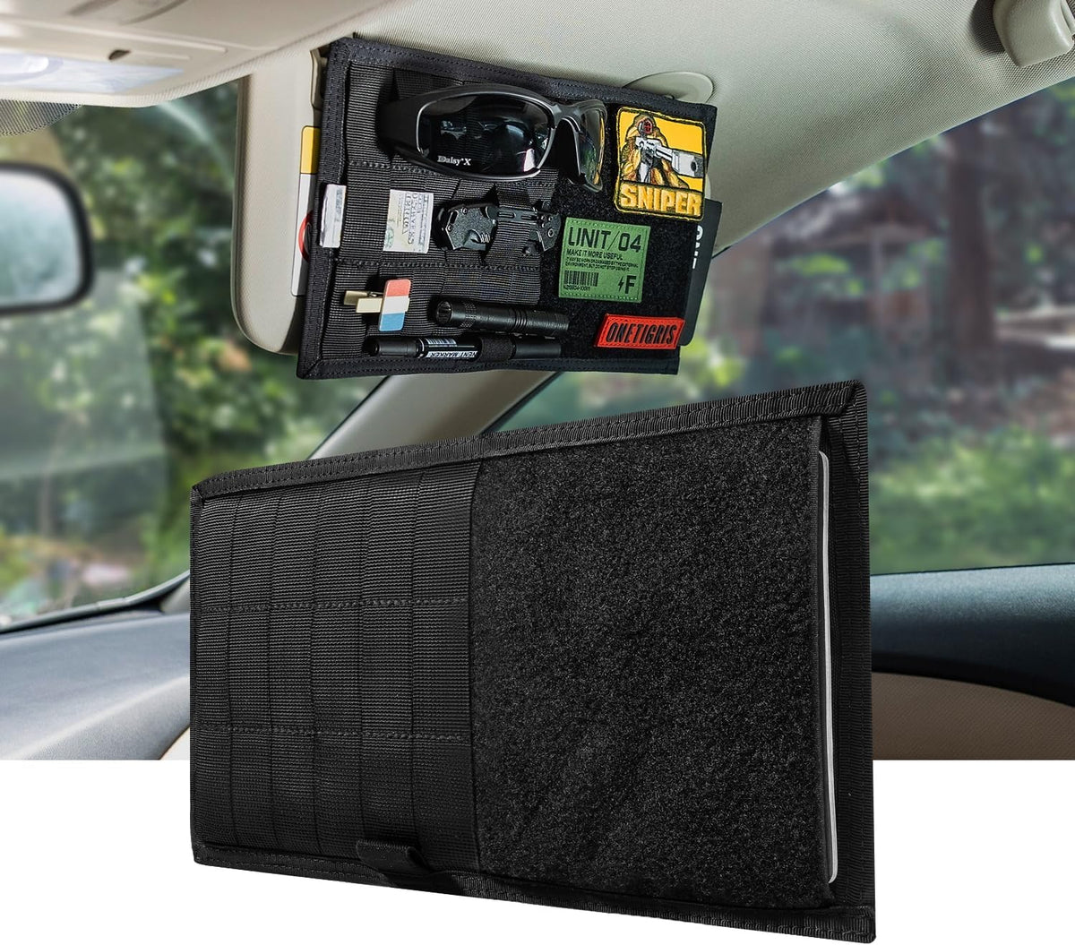 ONETIGRIS Tactical MOLLE Sun Visor Organizer, Car Visor Storage Cover Panel