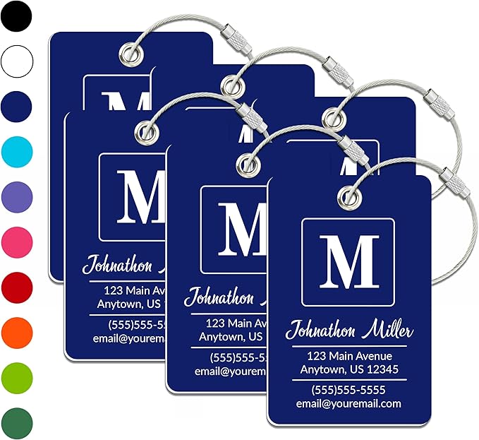 Personalized Luggage Tag | 6 Pack | Custom Luggage Tags for Suitcases | Kids Backpack Tag | 10 Color Options & Choose Font, Font Color