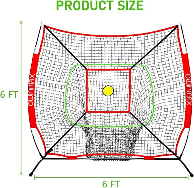 6x6FT Baseball Net, Baseball & Softball Training net with Batting Tee, Strike Zone & Circular Target and Weighted Ball, Portable Design with Compact Storage,Great for Kids