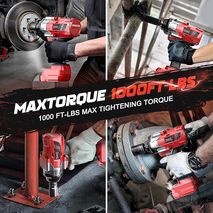 Cordless Impact Wrench 1/2 inch Compatible with Milwaukee 18V Battery, 1000 FT-LBS(1360N.m) Electric Impact Gun, High Torque Power Impact Driver with 6Pcs Sockets & Storage Case (Tool Only)