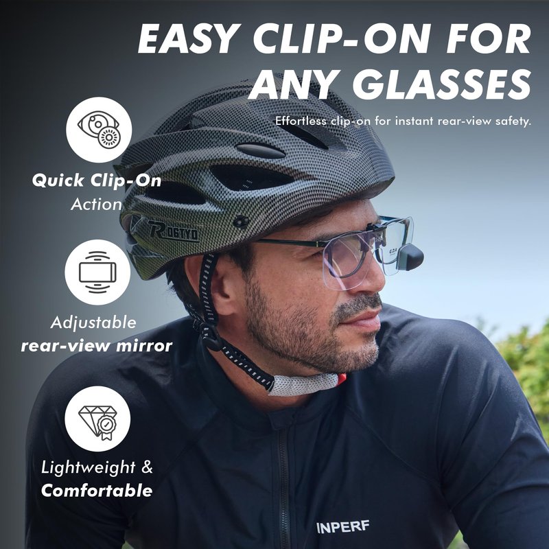 TriEye View Clip On Sunglasses with Rear View Mirror – Clip On Sunglasses Over Prescription Glasses, Flip Up Cycling Eyewear for Men & Women – Clear Lens, 145mm Fit