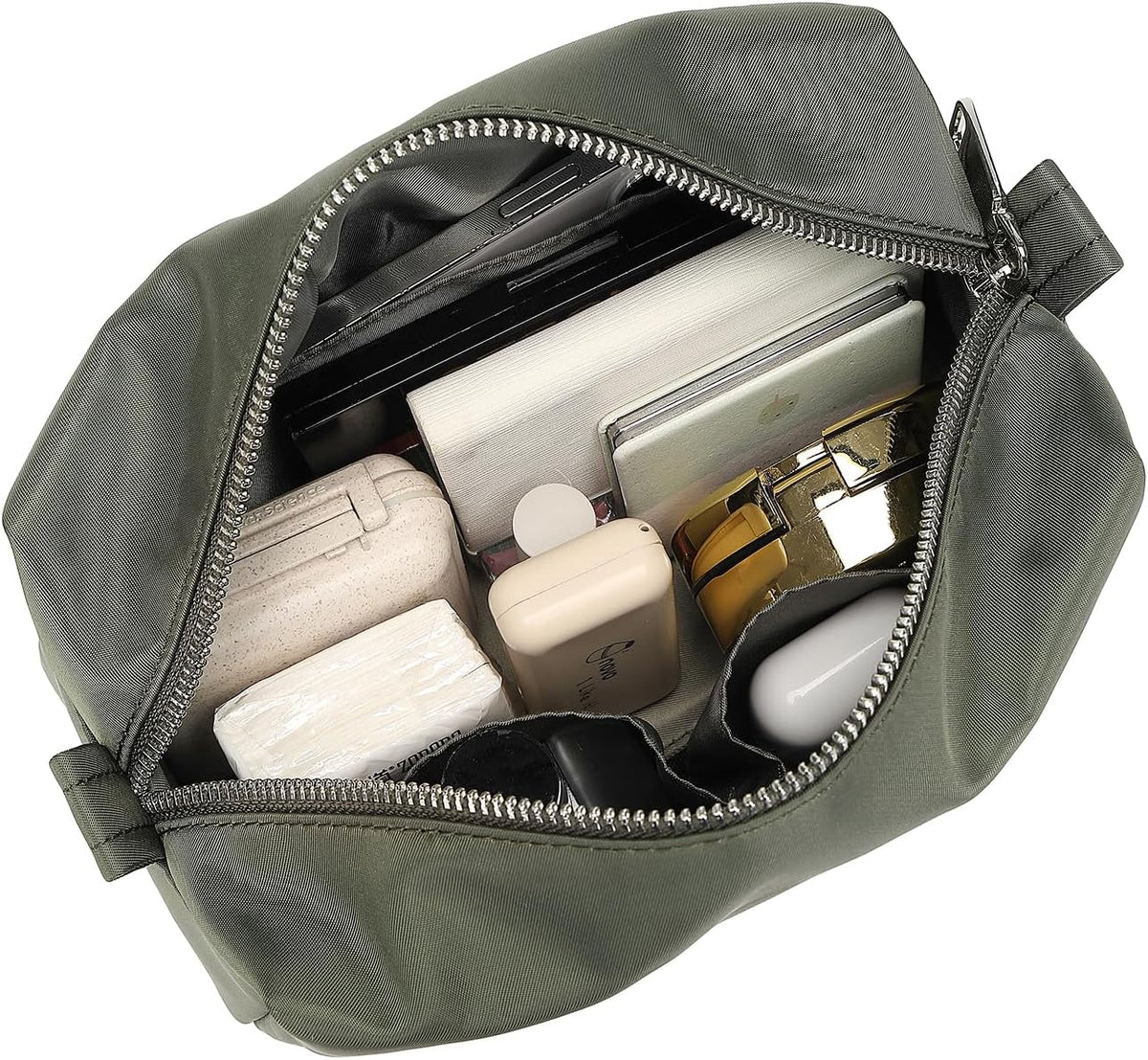 Travel Makeup Bag, Ring Clasp Wristlet Organizer (Army Green)