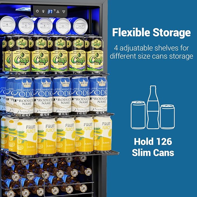Velivi Mini Beverage Refrigerator 3.2 Cu. Ft Small Fridge 126 Can Lockable Drink Cooler with Glass Door, Safety Lock, For Beer Soda, Silver | Small Fridge 126 Can Lockable Drink Cooler with Glass Door, For Beer Soda, Silver