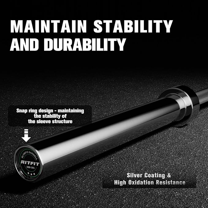 RITFIT 7FT Olympic Barbell for Strength and Weightlifting Training - 2 Inch Olympic Bar for Squat, Deadlift, Bench Press, Curl, Overhead Press - 500lbs/1000lbs/1500lbs Capacity