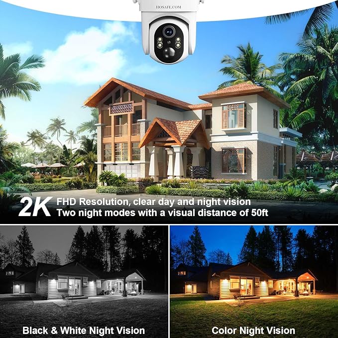HOSAFE.COM Outdoor Security Camera Wireless, Free Cloud Storage, 360° PTZ
