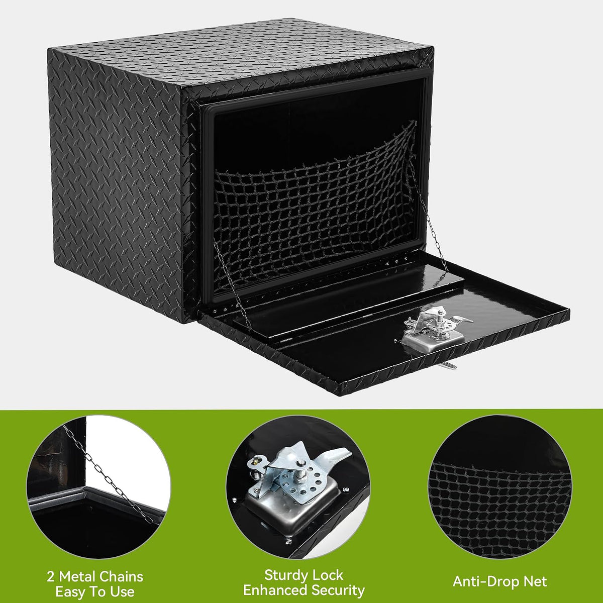 AUTOSAVER88 24 Inch Underbody Tool Boxes, Heavy Duty Aluminum Diamond Plate Toolbox Organizer, Waterproof Chest Storage Box with Lock for Trucks, Trailers, RVs, Warehouses, Black
