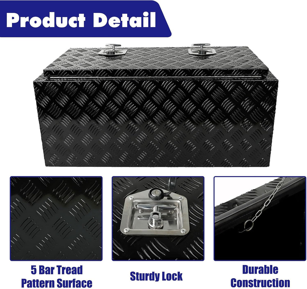 36"X18"X16" Aluminum Truck Underbody Tool Box Trailer RV Tool Storage Waterproof Under Bed with Lock Black