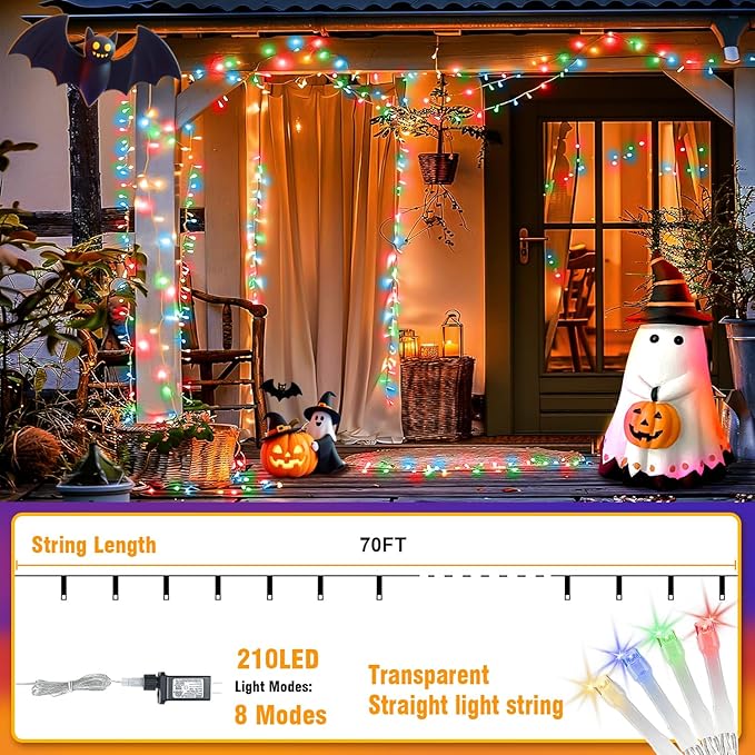 210 LED 4-Color Outdoor Easter String Lights, Seasonal Fairy Lights with 8 Modes, Waterproof Indoor Outside Decoration Lighting for Christmas, Parties, Wedding, Patio, New Year(70FT)