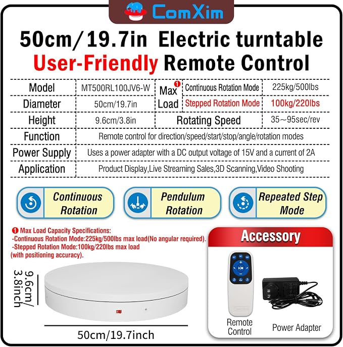 19.7In Remote Large Motorized electric turntable Rotating platform Photography