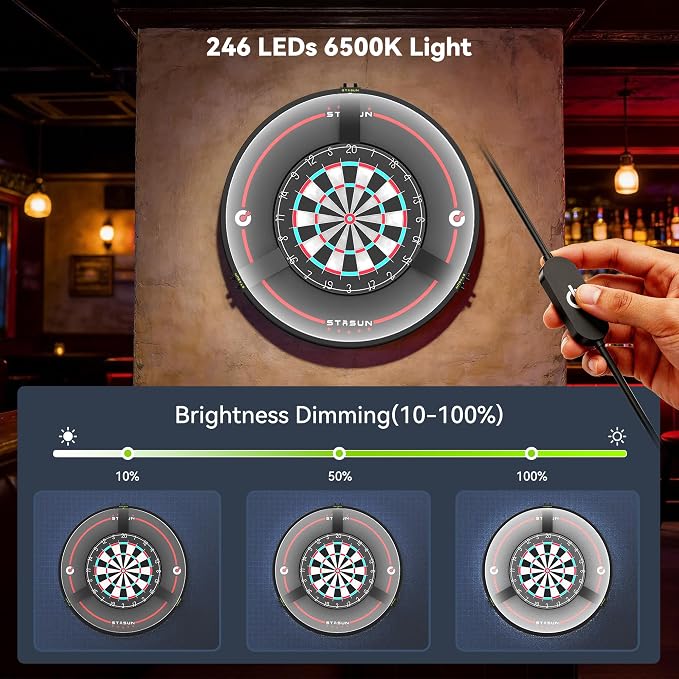STASUN 360° Dartboard Ring Light, Dimmable Magnetic LED Dart Board Lighting