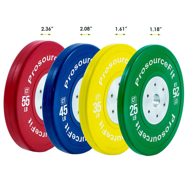 ProsourceFit Competition Color Training Bumper Plates, Rubber with Steel Insert, 25lb, Calibrated for Strength Exercise and Cross Conditioning, Power Lifting, Weighted Workouts