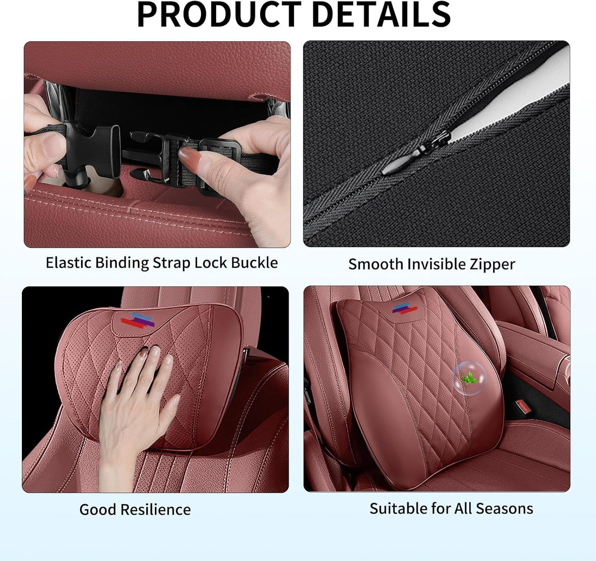 Anti-Stain Nappa Leather Car Neck Pillow with Lumbar Support for BMW