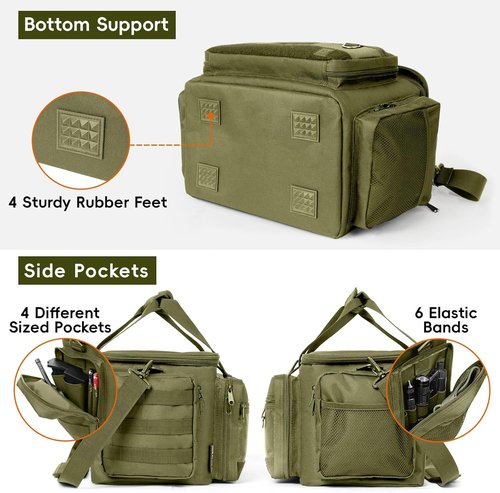 DULCE DOM Tactical Gun Range Bag - Lockable Handgun & Ammo Case with Extra Magazine Storage | Ideal for Outdoor Shooting