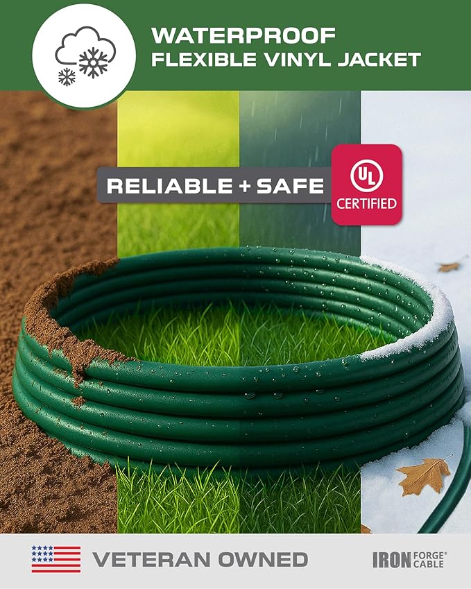 Iron Forge Cable Weatherproof 75 Ft Outdoor Extension Cord - 16/3 SJTW Heavy Duty Green Extension Cord 3 Prong - 10 Amp Exterior Power Cable