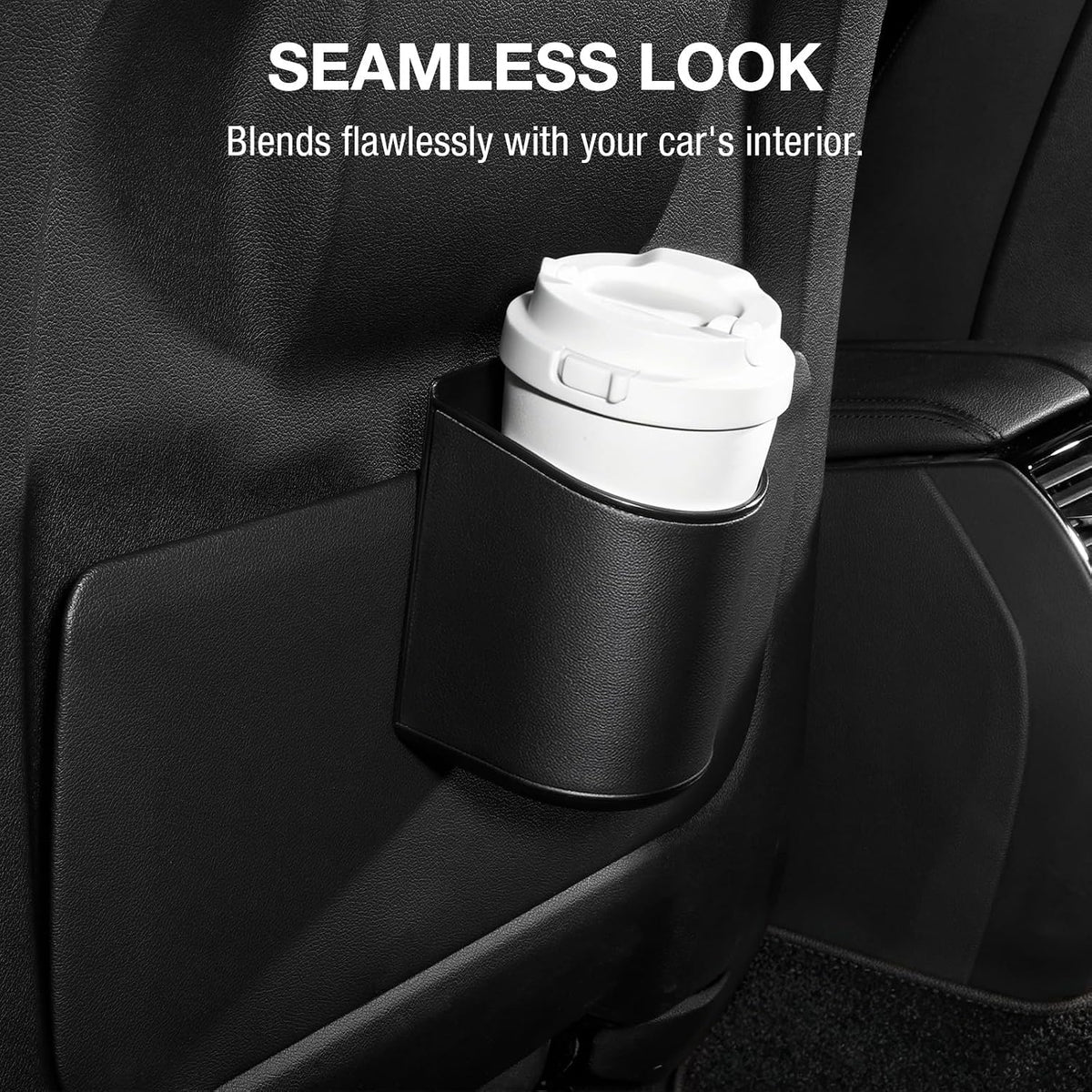 Car Door Cup Holder Sag-Free, Rigid Clip-On Extra Cup Holder for Car Backseat & Headrest, Fits 12-30oz Tumblers, Leather-Wrapped Car Cup Organizer for Sedans & EVs