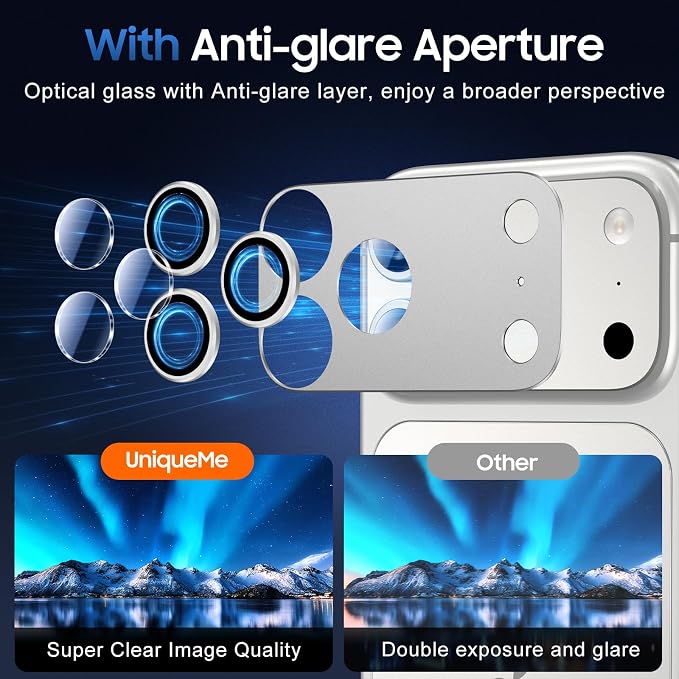 UniqueMe for 3 Pack iPhone 17 Pro Max Camera Lens Protector
