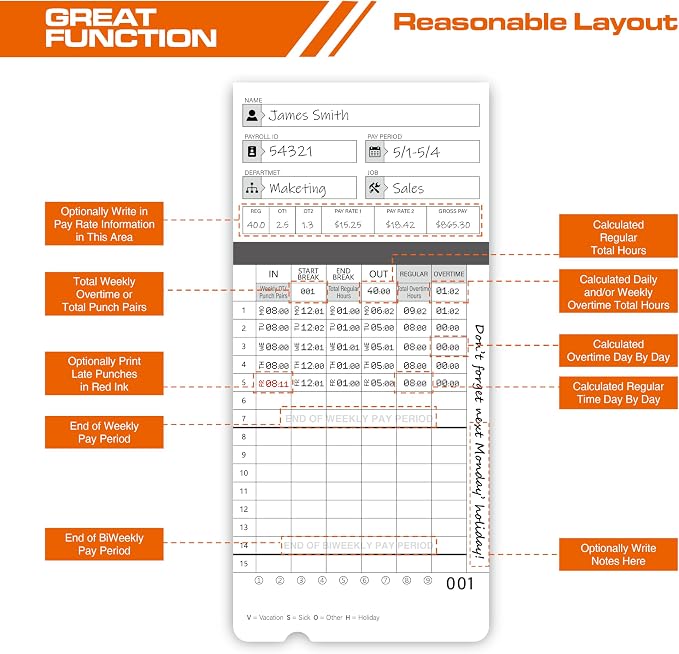 300 time Cards for HN4000, HN4500 time Clocks and More, Card Numbers 1-50
