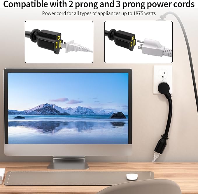 Vockjour 6 FT 2 Pack Black Low Profile Flat Plug 14 Gauge Heavy Duty Extension Cord, 14AWG 3-Wire Grounded Appliance Extension Cord, 15A/125V/1875W SJTW ETL Listed Power Cord