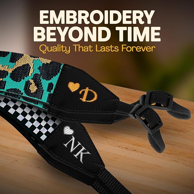 Art Tribute Custom Black White Checkers Camera Strap