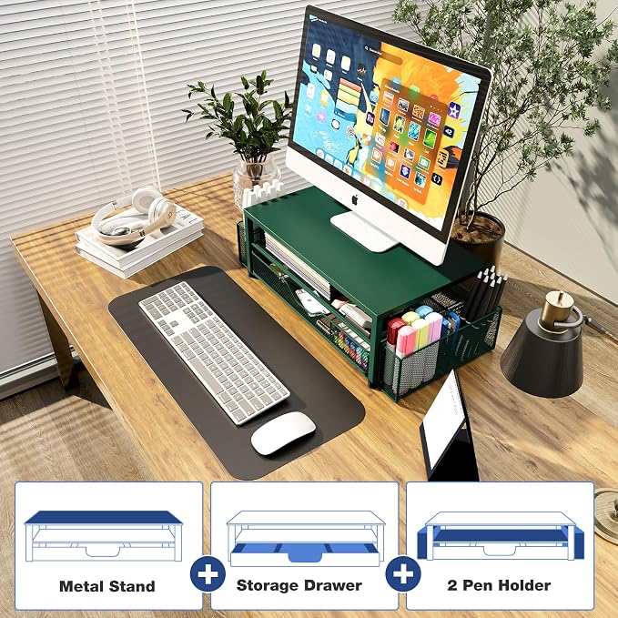 OPNICE Desk Organizers and Accessories, 2-Tier Computer Monitor Stand Riser
