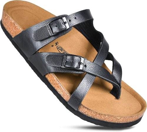 AEROTHOTIC Recovery Slides - Comfortable Memory Foam Cork Footbed | Adjustable Buckle Straps for Women