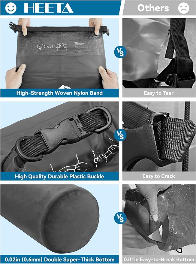 HEETA Dry Bag Waterproof for Women Men, 5L/10L/20L/30L/40L Roll Top Lightweight