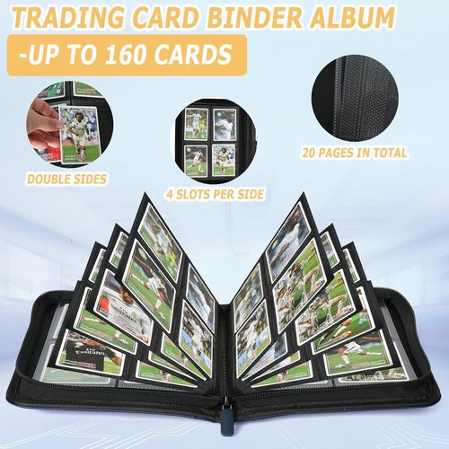 GERMUN Trading Card Binder - Premium 4 Pocket Card Holder for 160 Cards | Double-Sided Album in Blue