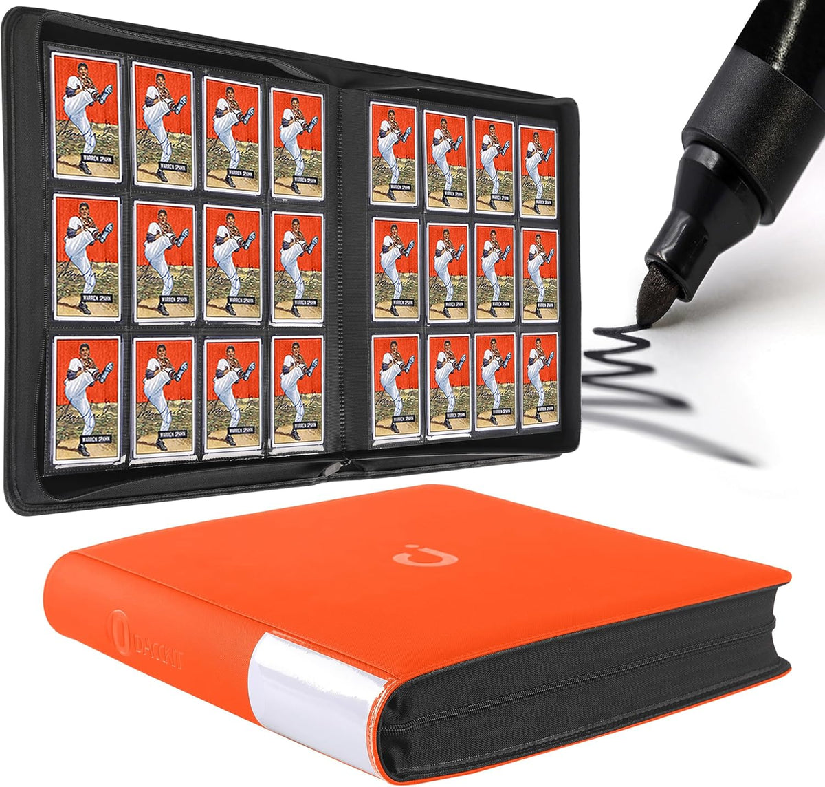 Premium Card Binder - 12 Pocket Design for 1200 Trading & Sports Cards | Model D, Bright Orange